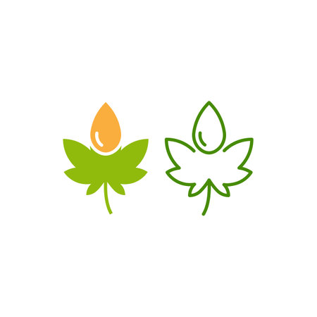 Cannabis essence oil, marijuana leaf with drop oil. Vector logo icon templateのイラスト素材