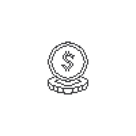 Dollar coins. Pixel art line icon vector icon illustrationのイラスト素材