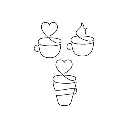 Love coffee monoline. Vector hand drawn line icon templateのイラスト素材