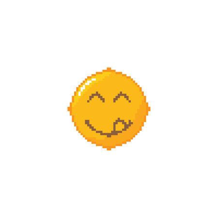 Yummy smile emoticon. Pixel art 8 bit vector icon illustrationのイラスト素材