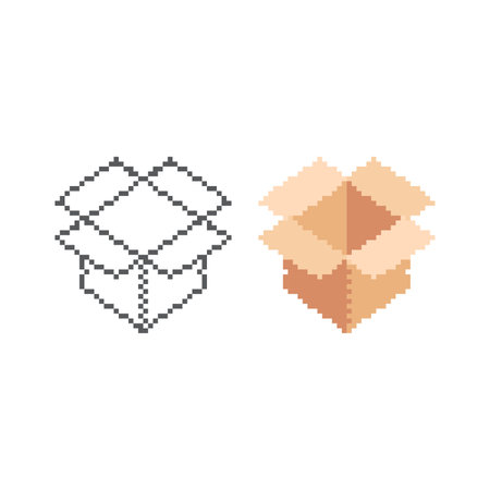 Unboxing, opened package box. Pixel art 8 bit vector icon illustrationのイラスト素材