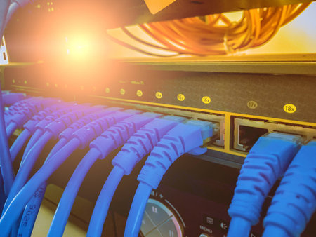 Network switch and ethernet cables,Data Center Concept.の写真素材