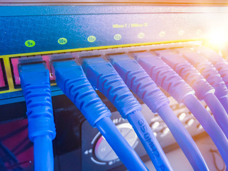 Network switch and ethernet cables,Data Center Concept.の写真素材