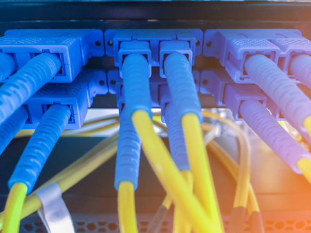 Network switch and ethernet cables,Data Center Concept.の写真素材