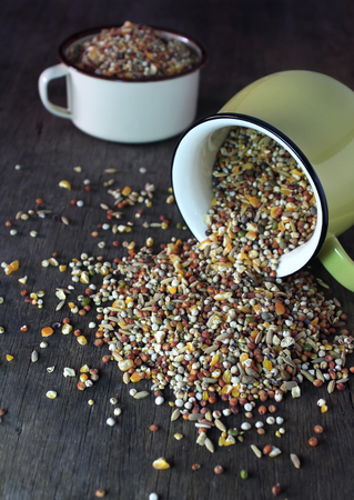 Food Feed the Animal on in pot Wood Backgroundの写真素材