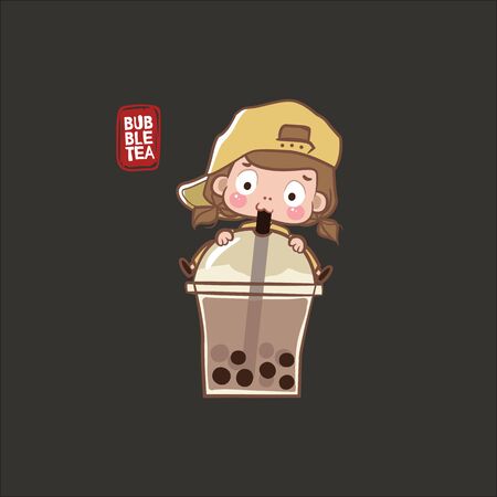 A girl drinking Bubble milkのイラスト素材