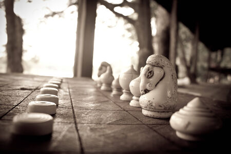 The thai chess game in public parkの写真素材