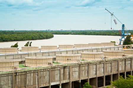 The powerplant by water power at bangprakong Thailandの写真素材