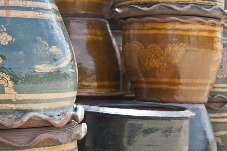 The flowerpot made from baked clay in sunday marketの写真素材