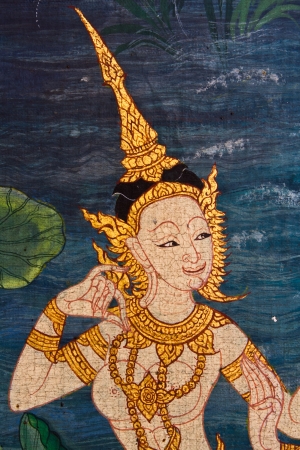 ancient thai painting on wall in thailand buddha temple