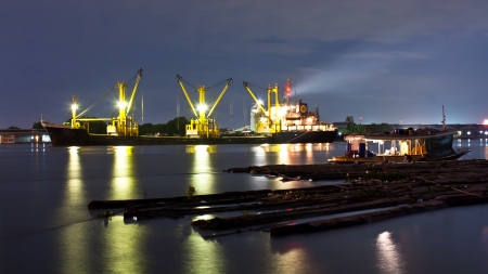 the cargo ship mooring at the harbour