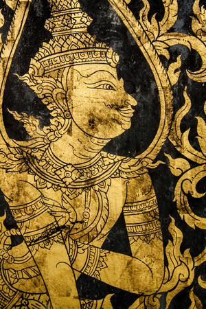 ancient thai painting on wall in thailand buddha templeの写真素材