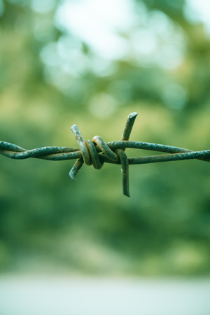 The barbed wire fence and the rustyの写真素材