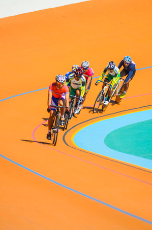 SUPHANBURI THAILAND-JANUARY 14:Thailand Cycling Championship 2014 at Suphanburi stadium on January 14,2014 Suphanburi District, Thailandのeditorial素材