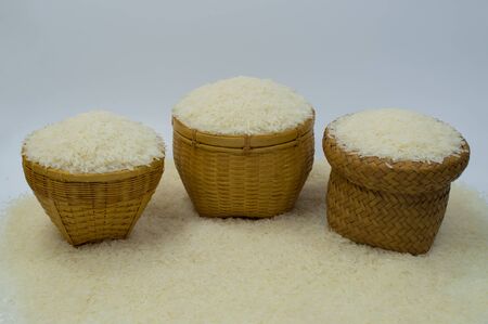 The jasmine rice isolated on white background