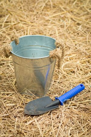 spoon spade shovel and bucket,gardening tools or agriculture toolsの写真素材