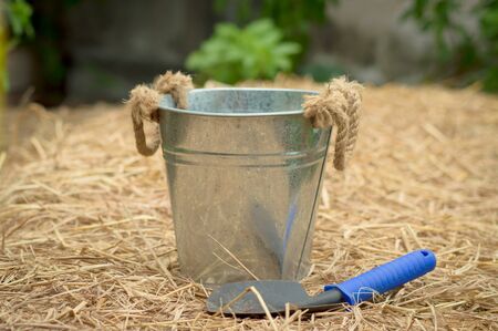 spoon spade shovel and bucket,gardening tools or agriculture toolsの写真素材
