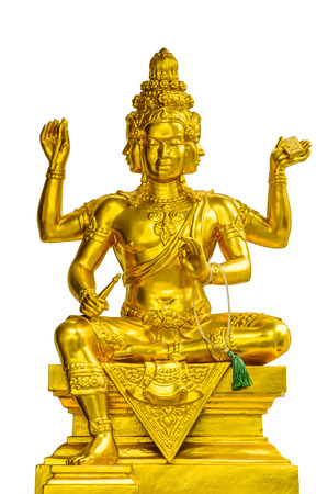 Golden statue of Brahma isolated on white backgroundの写真素材