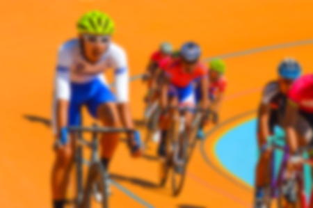 Bike race on velodrome track blurry for backgroundの写真素材