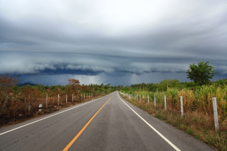 rain storm at the end of the road の写真素材