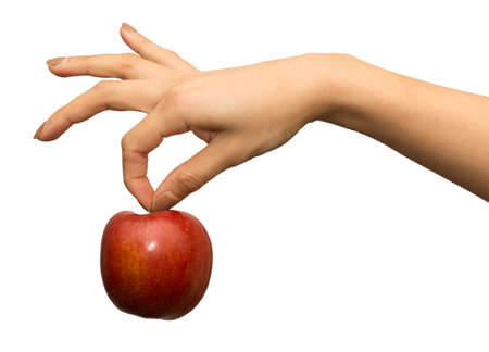apple and hand - isolated on whiteの写真素材