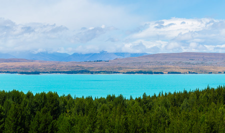 The beautiful turquoise blue colour of Lake Pukaki New Zealandの写真素材