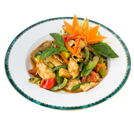 Red Curry stir fry isolated on white backgroundの写真素材