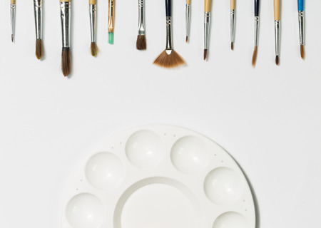 art palette with brushesの写真素材