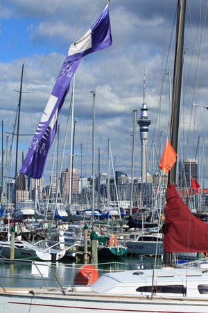 AUCKLAND, NEW ZEALAND - NOVEMBER 14: View of Yachts and boats in the  harbor on November 14, 2013 in Auckland, New Zealandのeditorial素材