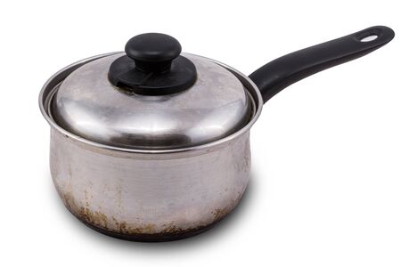 Used pot isolated on whiteの写真素材