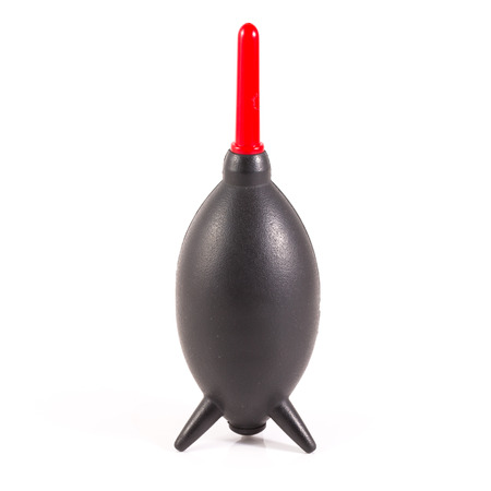 black Silicone blower for camera and lenses isolated on white backgroundの写真素材