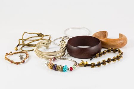 collage of bracelets isolated on whiteの写真素材