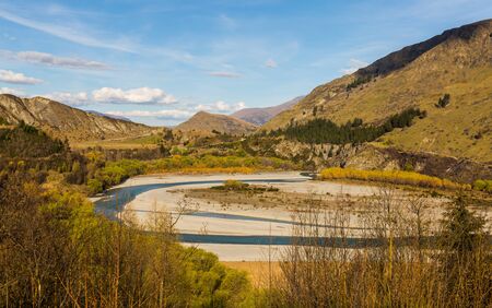 river and mountain landscape in New Zealandの写真素材