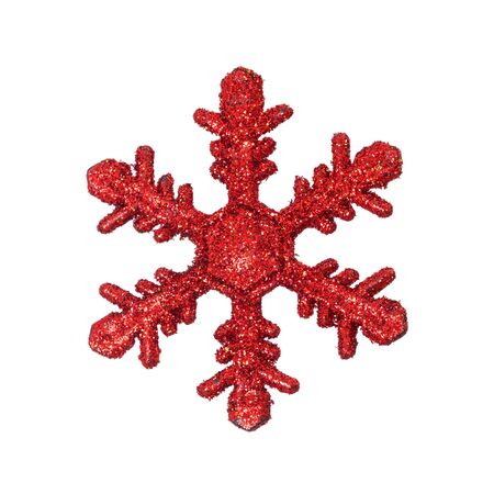 red snow flake ornament isolated on whiteの写真素材