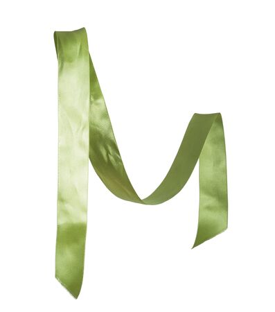 green ribbon isolated on whiteの写真素材