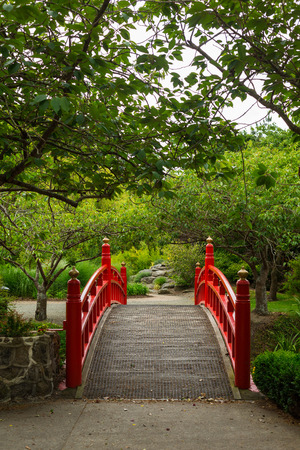 red bridge in the gardenの写真素材