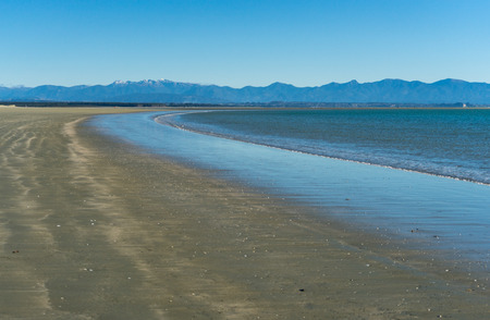 beautiful beach in Tahunanui, Nelson, New Zealandの写真素材