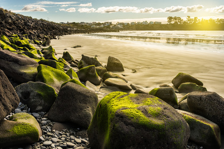 beautiful seascape of Caroline Bay Beach in Timaru, New Zealandの写真素材