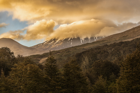 Mount Ngauruhoe at sunset in Tongariro national parkの写真素材