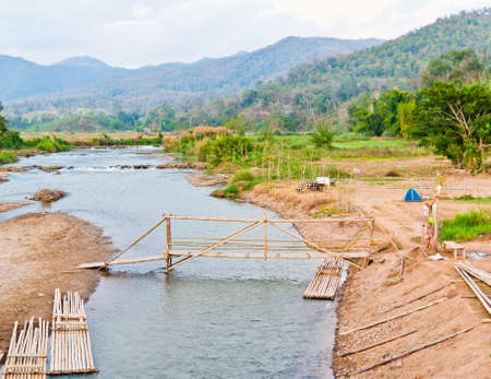 The rivers and bridges bamboo and mountainsの写真素材
