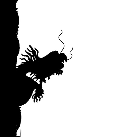 Silhouette of a dragon isolated on a white backgroundの写真素材