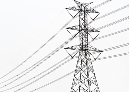 High voltage power pole on white background isolated