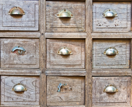 Many of the ancient wooden drawers backgroundの写真素材
