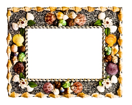 Frame used shells in many colors sizes to make upの写真素材