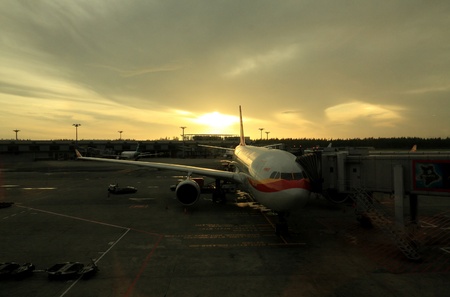 Park aircraft with sun rise in the backgroundのeditorial素材