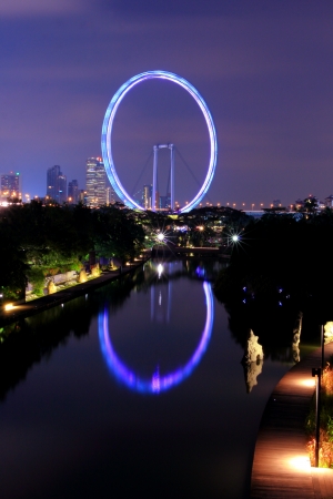 Night shot of Singapore flyer at garden by the bayのeditorial素材