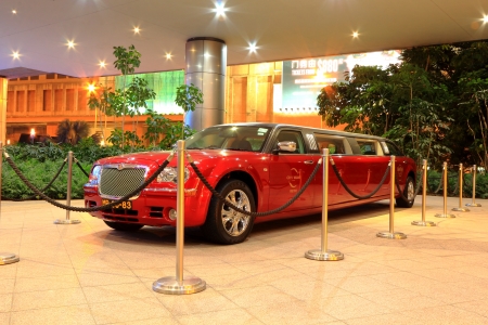 Stretch red limo at Hard Rock Hotel, Macauのeditorial素材