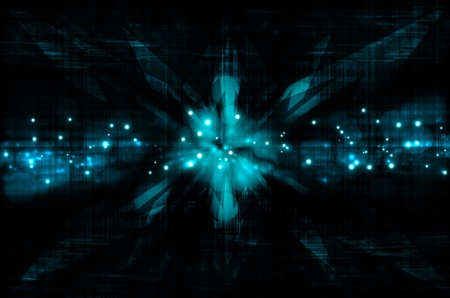 abstract blue arrow in dark backgroundの写真素材