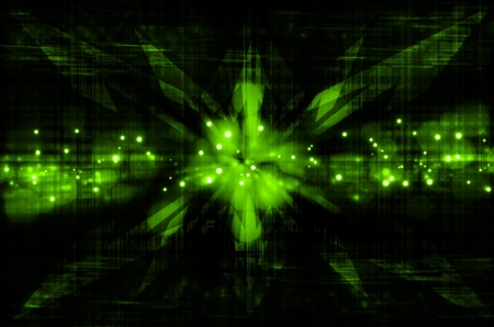 abstract green arrow in dark backgroundの写真素材