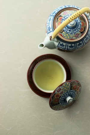 Japanese hot green tea and tea pot の写真素材